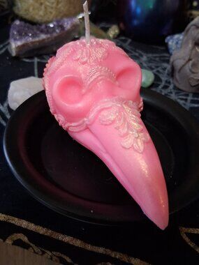 Blush of the Raven – Pastel Goth Plague Doctor Skull Candle